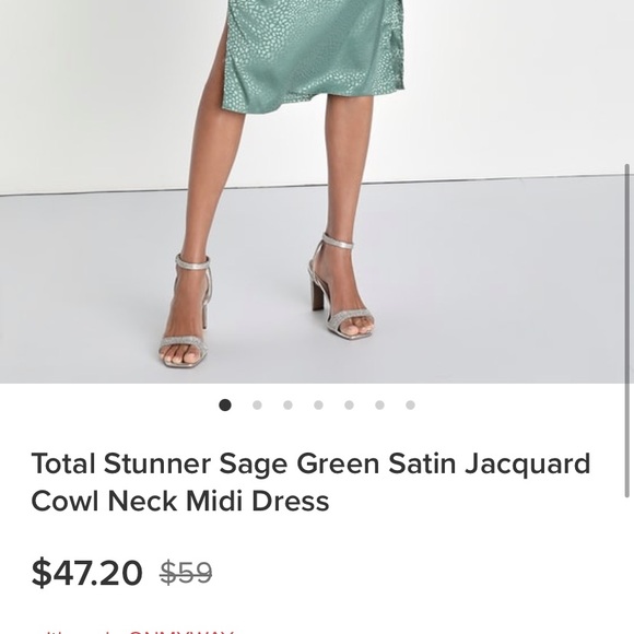 Lulus Total Stunner Sage Green Satin Jacquard Cowl Neck Dress - Picture 6 of 6